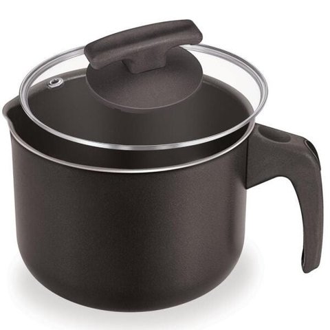 Leiteira Antiaderente Nr 14 Preta com Tampa Vidro Fortaleza