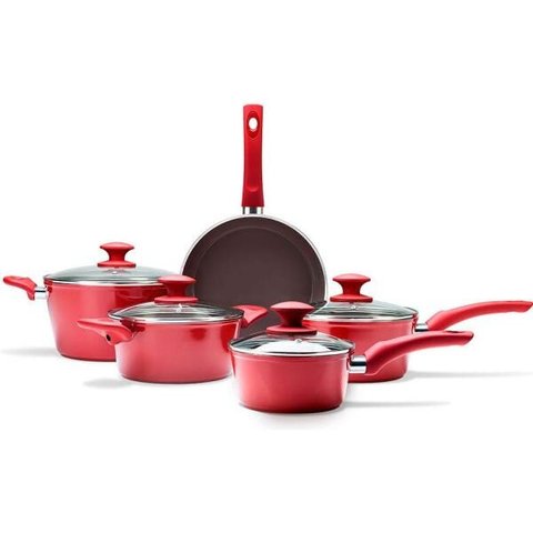 Conjunto Panelas Indução Revestimento Cerâmico 5 peças Life Optima Carmin Brinox