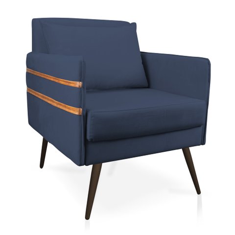 Poltrona Mari Suede Azul Marinho Pés Palito de Ferro Marrom - D’Rossi