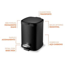 Lixeira Aço Carbono Pedal e Cesto 12 L Frame Preto Brinox - 7