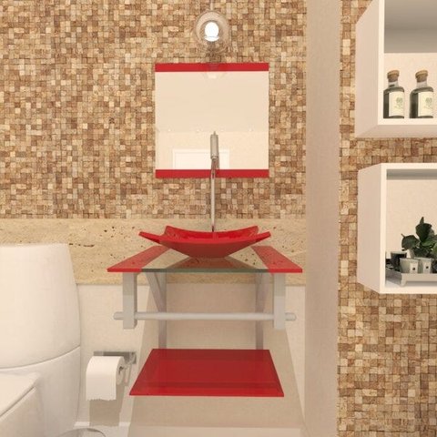 COMBO 2 EM 1 GABINETE DE VIDRO ARMÊNIA 40CM AC + TORNEIRA ALGARVE VERMELHO FERRARI EK
