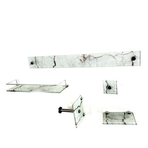Kit Banheiro Luxo Reto 5 Peças Jerusalém Carrara Bco