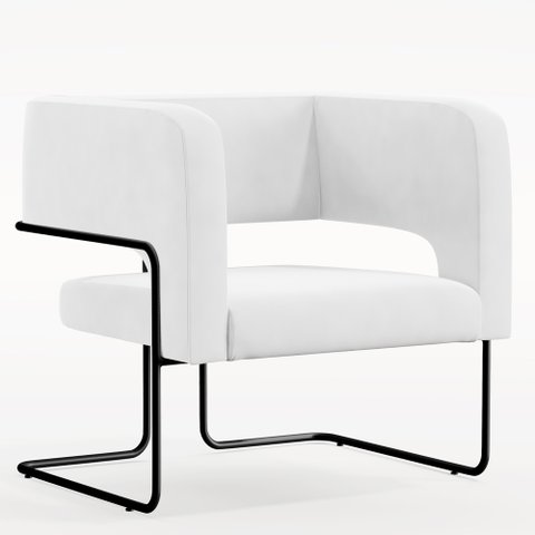 Poltrona Decorativa Scarlett D02 Base de Aço Preto Corano Branco C-12 - Lyam Decor
