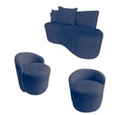 Ver imagem 2 de Kit Namoradeira + 2 Poltronas Yara Orgânica Suede Azul Marinho