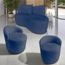 Ver imagem 1 de Kit Namoradeira + 2 Poltronas Yara Orgânica Suede Azul Marinho