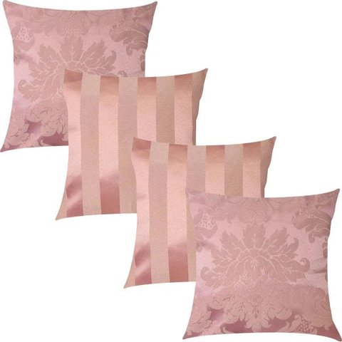 Kit 4 Capas de Almofadas Composê Medalhão e Listrado Rosê 45cmx45cm