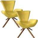Ver imagem 1 de Kit 2 Poltronas Elegance Base Giratória Ferro e Madeira Suede Amarelo