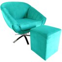 Ver imagem 1 de Kit Poltrona Giovana Giratória Cromado, Puff Quadrado e Almofadas em Sued Premium: Tiffany
