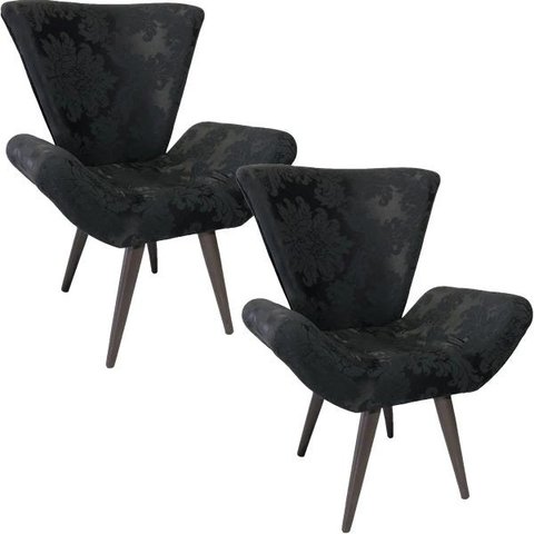 Kit 2 Poltronas Decorativas Elegance 75 Preto Medalhão