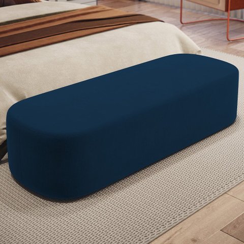 Puff Decorativo Orgânico para Living Quarto 195cm Doha W01 Suede Azul Marinho - Lyam Decor