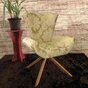 Ver imagem 4 de Kit 2 Poltronas Elegance Base Giratória Ferro e Madeira Jacquard Dourado