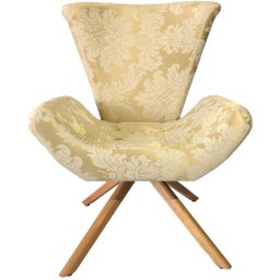 Kit 2 Poltronas Elegance Base Giratória Ferro e Madeira Jacquard Dourado - 2