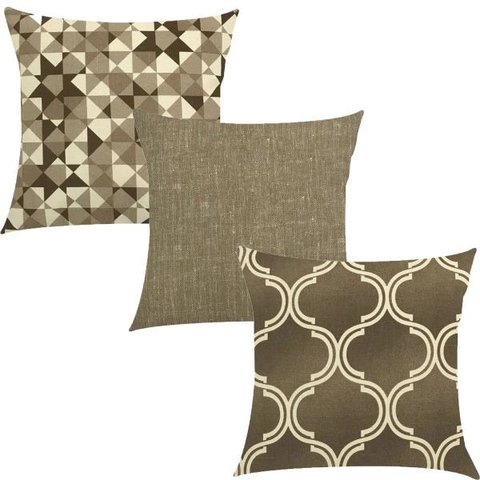 Kit 3 Capas de Almofadas Composê Arabesco, Textura Fendi e Geométrico 45x45cm