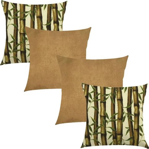 Kit 4 Capas de Almofadas Composê Bambú e Sapucaia Caramelo 45x45cm