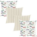 Ver imagem 1 de Kit 4 Capas de Almofadas Composê Listrado e Carrinhos 45x45cm