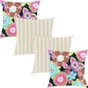 Ver imagem 1 de Kit 4 Capas de Almofadas Composê Floral Rosa e Listrado Cinza 45x45cm