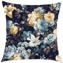 Ver imagem 3 de Kit 4 Capas de Almofadas Composê Floral Azul Marinho com Listrado Cinza 45xc45cm