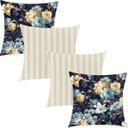 Ver imagem 1 de Kit 4 Capas de Almofadas Composê Floral Azul Marinho com Listrado Cinza 45xc45cm