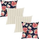 Ver imagem 1 de Kit 4 Capas de Almofadas Composê Floral Marinho com Listrado Cinza 45x45cm