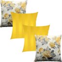 Ver imagem 1 de Kit 4 Capas de Almofadas Composê Floral com Listrado Amarelo 45x45cm