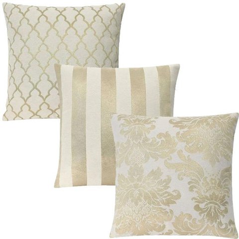 Kit 3 Capas de Almofadas Luxo Dourado com Branco 45x45cm