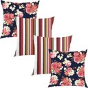 Ver imagem 1 de Kit 4 Capas de Almofadas Composê Imperial Marinho Rosas com Listrado 45x45cm