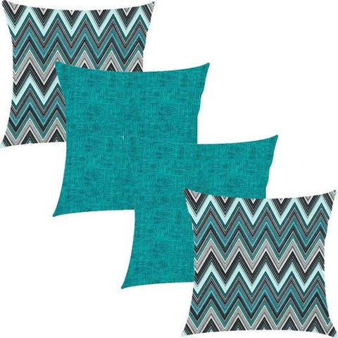 Kit 4 Capas de Almofadas Composê Textura e Chevron Esmeralda 45x45cm