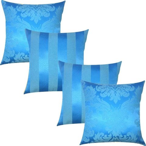 Kit 4 Capas de Almofadas Composê Medalhão e Listrado Azul Bebê 45cmx45cm