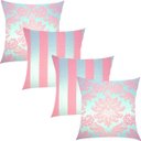 Ver imagem 1 de Kit 4 Capas de Almofadas Composê Medalhão e Listrado Rosa com Tiffany 45cmx45cm