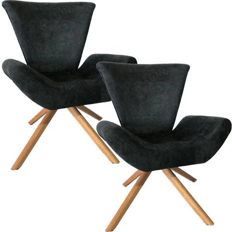 Kit 2 Poltronas Elegance Base Giratória Ferro e Madeira Suede Preto