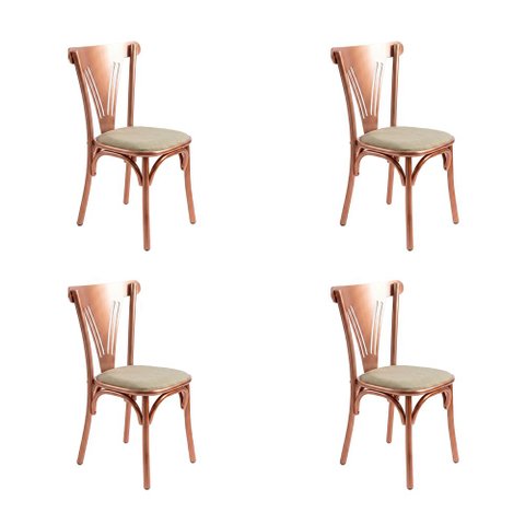 Kit 4 Cadeiras Paris Luxo Apartamento Sala de Jantar Estrutura Aço Cobre Design Premium - Cobre/Bege