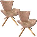 Ver imagem 1 de Kit 2 Poltronas Elegance Base Giratória Ferro e Madeira Jacquard Rosa Com Dourado