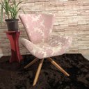 Ver imagem 4 de Kit 2 Poltronas Elegance Base Giratória Ferro e Madeira Jacquard Rosa Com Dourado