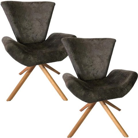 Kit 2 Poltronas Elegance Base Giratória Ferro e Madeira Suede Marrom
