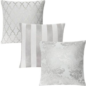 Kit 3 Capas de Almofadas Luxo Prata com Branco 45x45cm