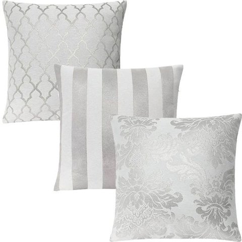 Kit 3 Capas de Almofadas Luxo Prata com Branco 45x45cm