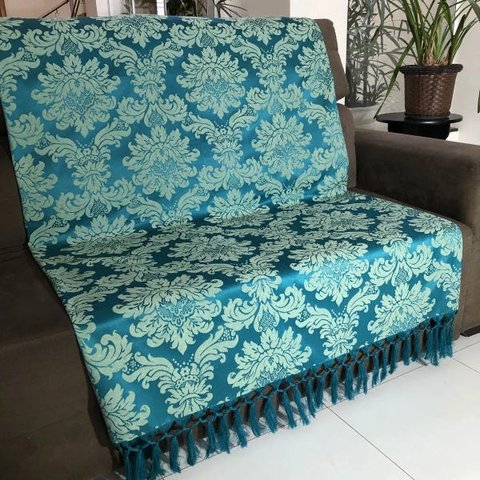 Manta para Sofá em Tecido Jacquard Medalhão Verde 190x140cm