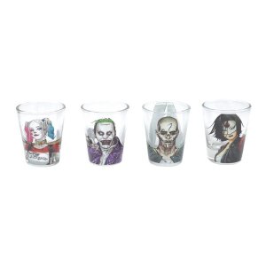 Set Com 4 Pc Copo Dose Vidro Wb Sq Harley Quinn With Bad Guys 50ml
