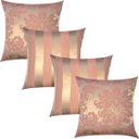 Ver imagem 1 de Kit 4 Capas de Almofadas Composê Medalhão e Listrado Rosa com Dourado 45cmx45cm