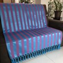 Ver imagem 1 de Manta para Sofá em Tecido Jacquard Listrado Azul com Rosa 190x140cm