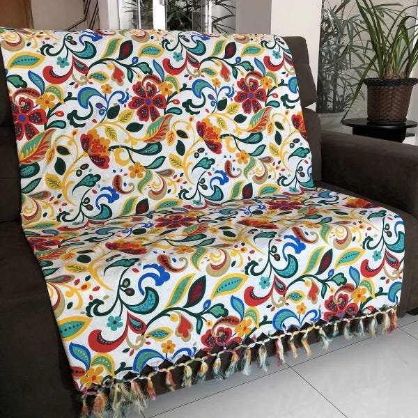 Manta para Sofá em Tecido Jacquard Floral Color 190x140cm - 1