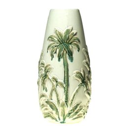 VASO DECORATIVO CERÂMICA PALMEIRA BRANCO/VERDE 15x32cm - 1