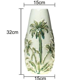 VASO DECORATIVO CERÂMICA PALMEIRA BRANCO/VERDE 15x32cm - 4