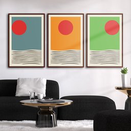 Quadros Premium Textura CXAlta Sol Cores Asbtrato 40x60 3Un - Moldura Madeira - 3