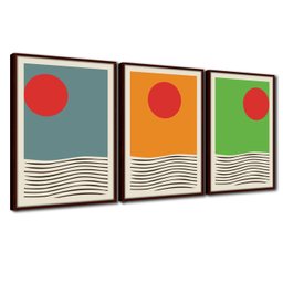 Quadros Premium Textura CXAlta Sol Cores Asbtrato 40x60 3Un - Moldura Madeira - 1