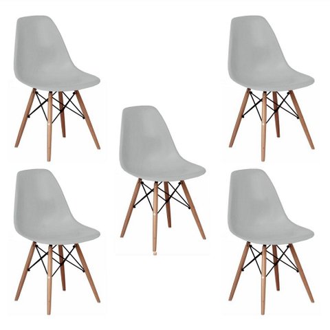 Kit 5 Cadeiras Charles Eames Eiffel Wood Design Branca Preta Cinza Outras