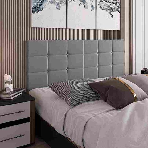 Cabeceira para Cama Casal Bia1,40 Estofada Suede Cinza - Rede Móveis