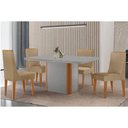 Ver imagem 1 de Conjunto: Mesa Sala Jantar Pietá Tampo c/ Vidro Curvo 120cm+4 Cadeiras Dakota Madeira Naturale/Off
