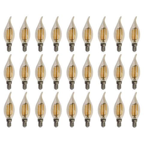 Kit 28 Lâmpadas Filamento Led Vela Bico Torto Âmbar 4w E14 2700k
