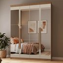 Ver imagem 1 de Guarda-Roupa Solteiro 4 Portas Batentes com Espelhos Rustic/Crema/Rustic Netuno Madesa